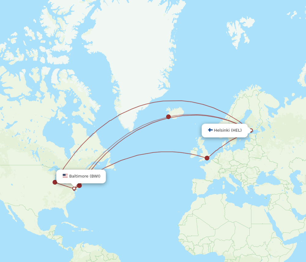 HEL-BWI flight routes