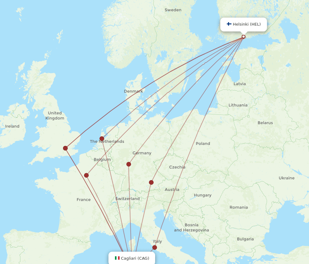 HEL to CAG flights and routes map