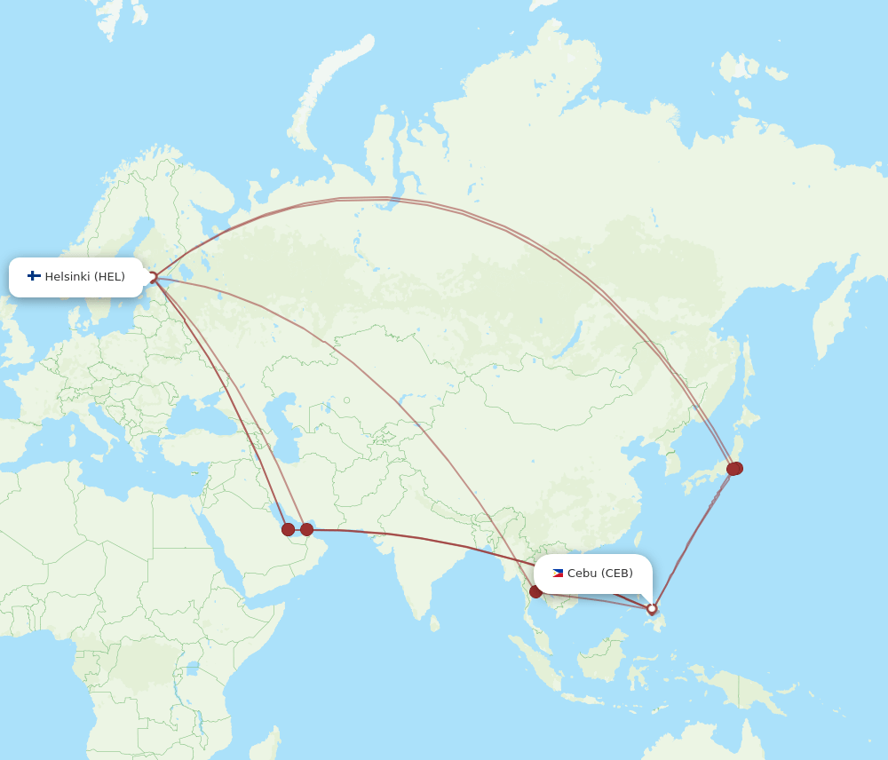 HEL to CEB flights and routes map