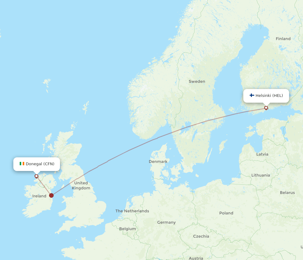 HEL to CFN flights and routes map
