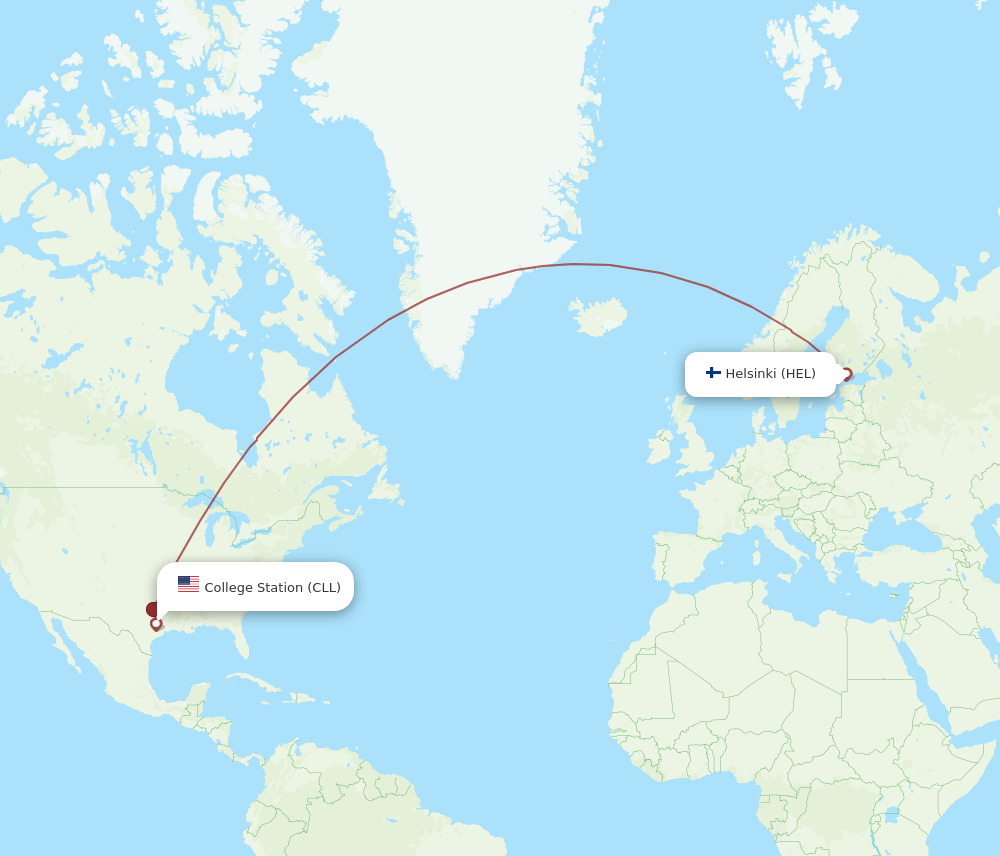 HEL to CLL flights and routes map