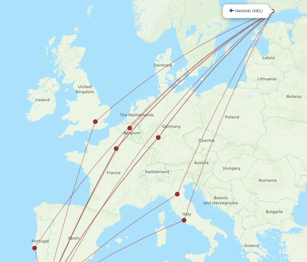 HEL to CMN flights and routes map