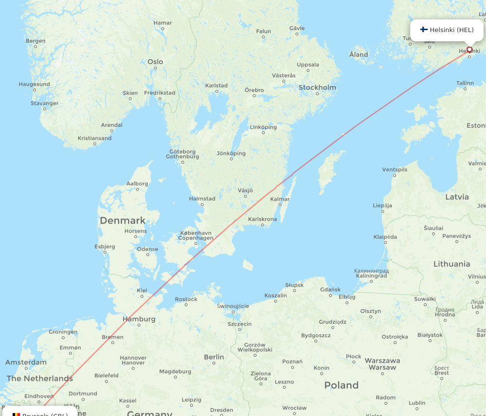 HEL to CRL flights and routes map