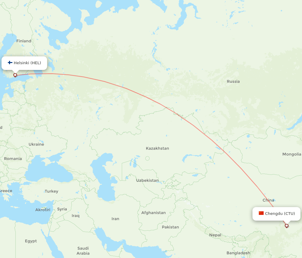 HEL to CTU flights and routes map