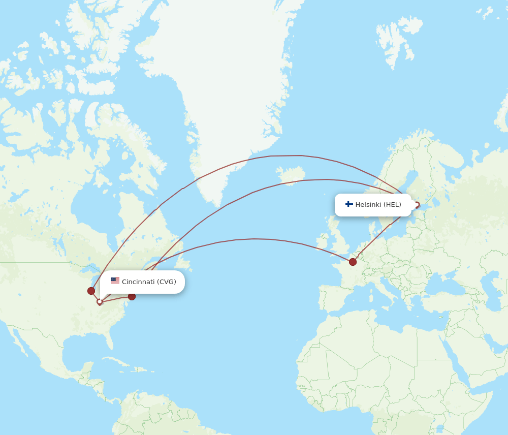 HEL-CVG flight routes