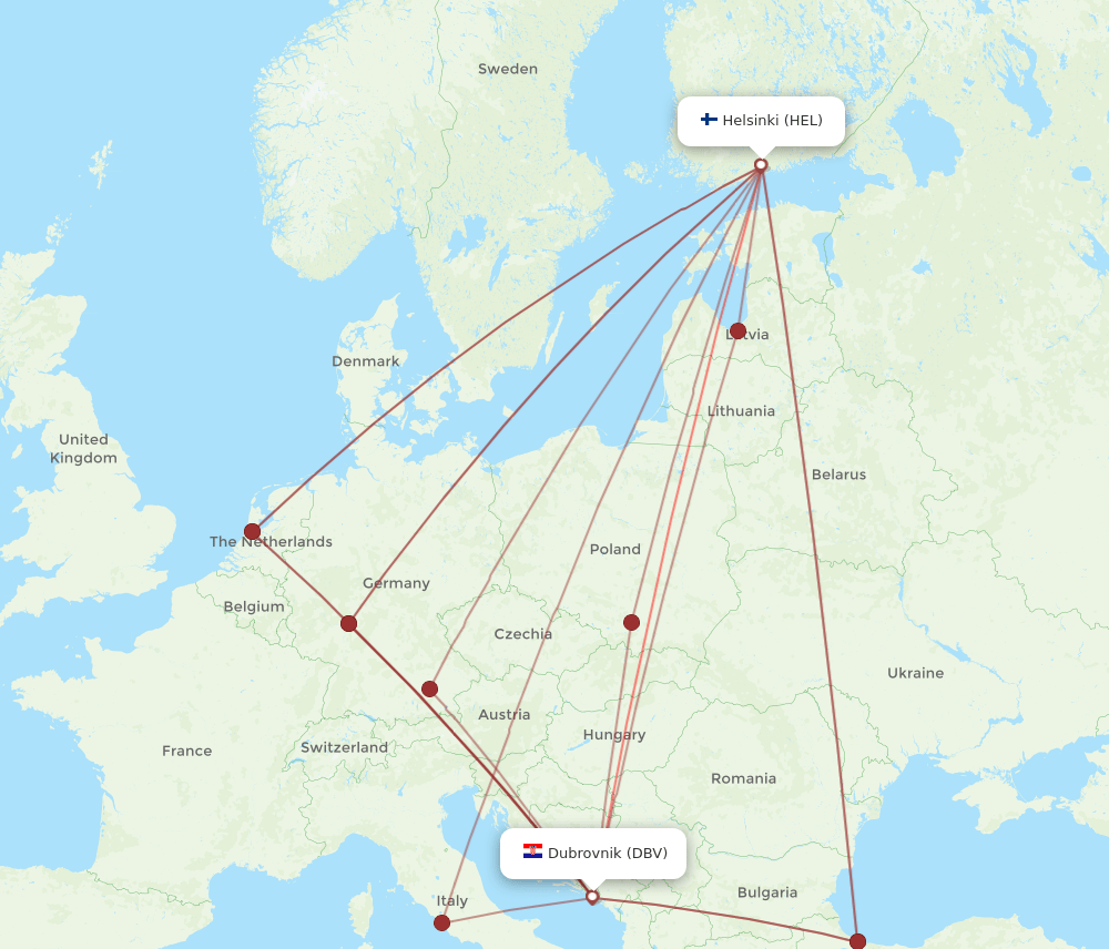 HEL-DBV flight routes