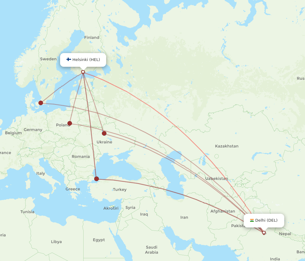 HEL-DEL flight routes