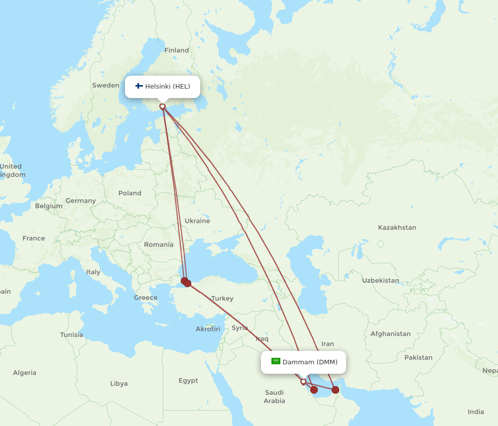 HEL-DMM flight routes
