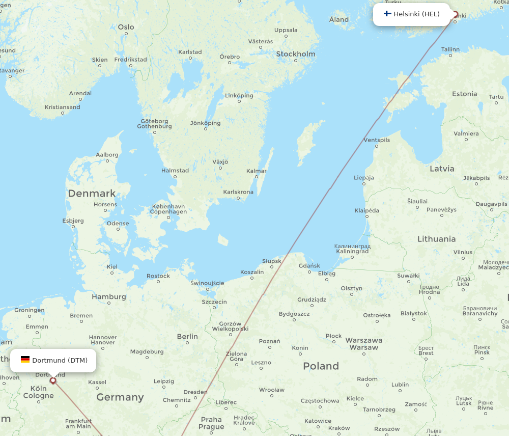 HEL to DTM flights and routes map