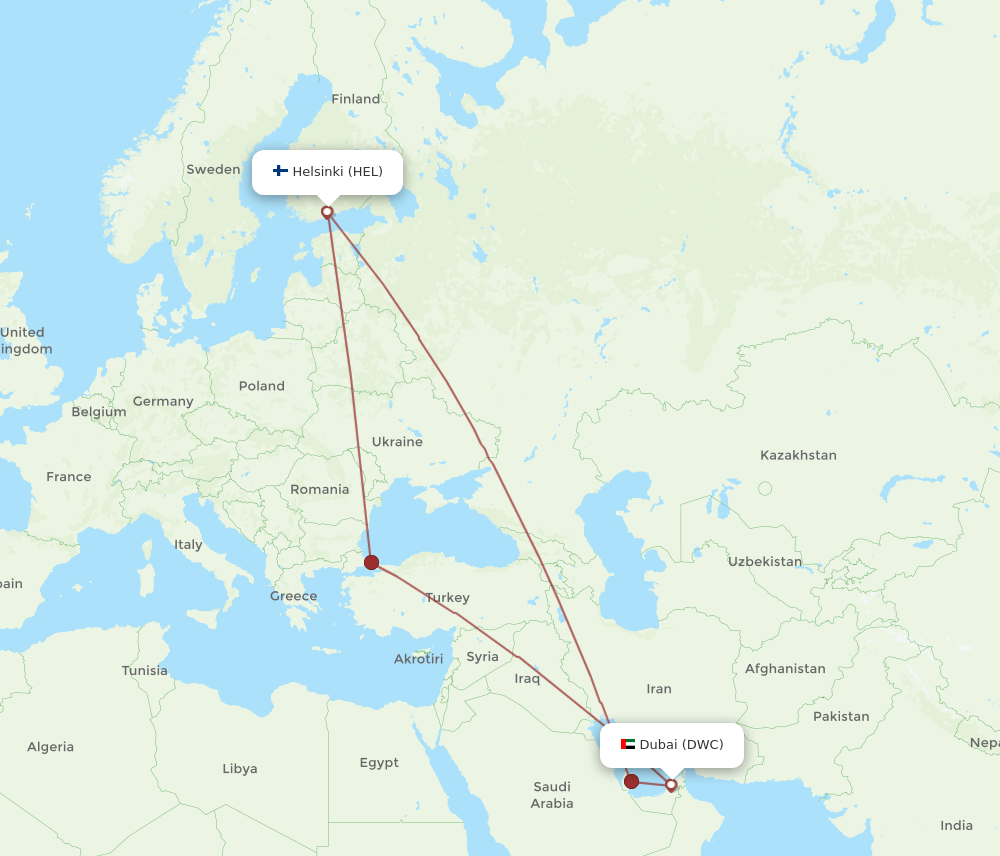 HEL-DWC flight routes