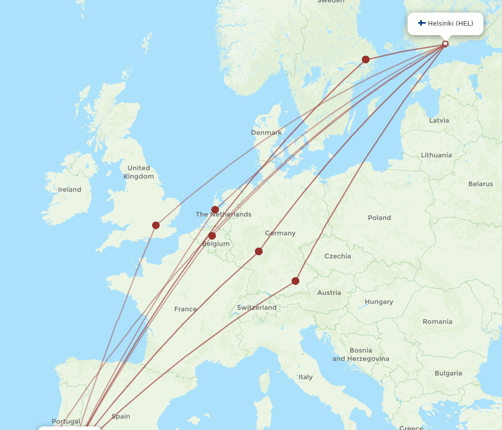 HEL to FAO flights and routes map