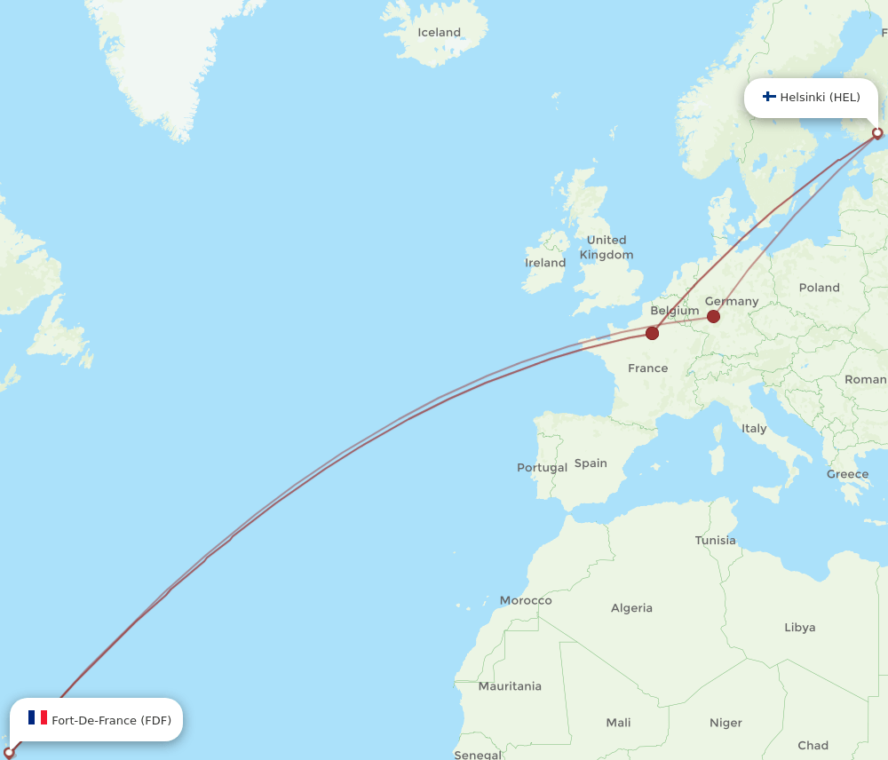 HEL to FDF flights and routes map