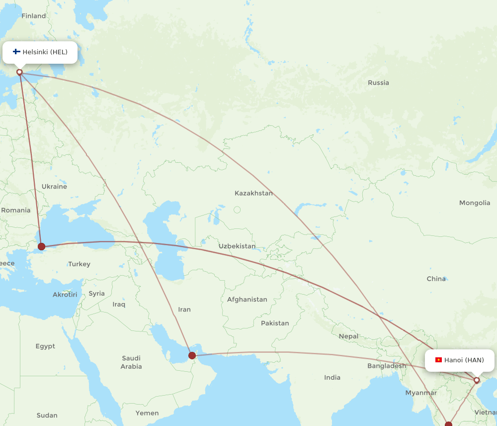 HEL-HAN flight routes
