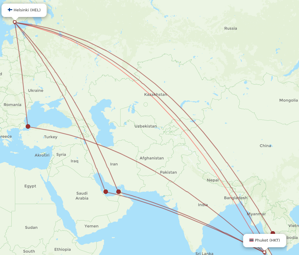 HEL-HKT flight routes