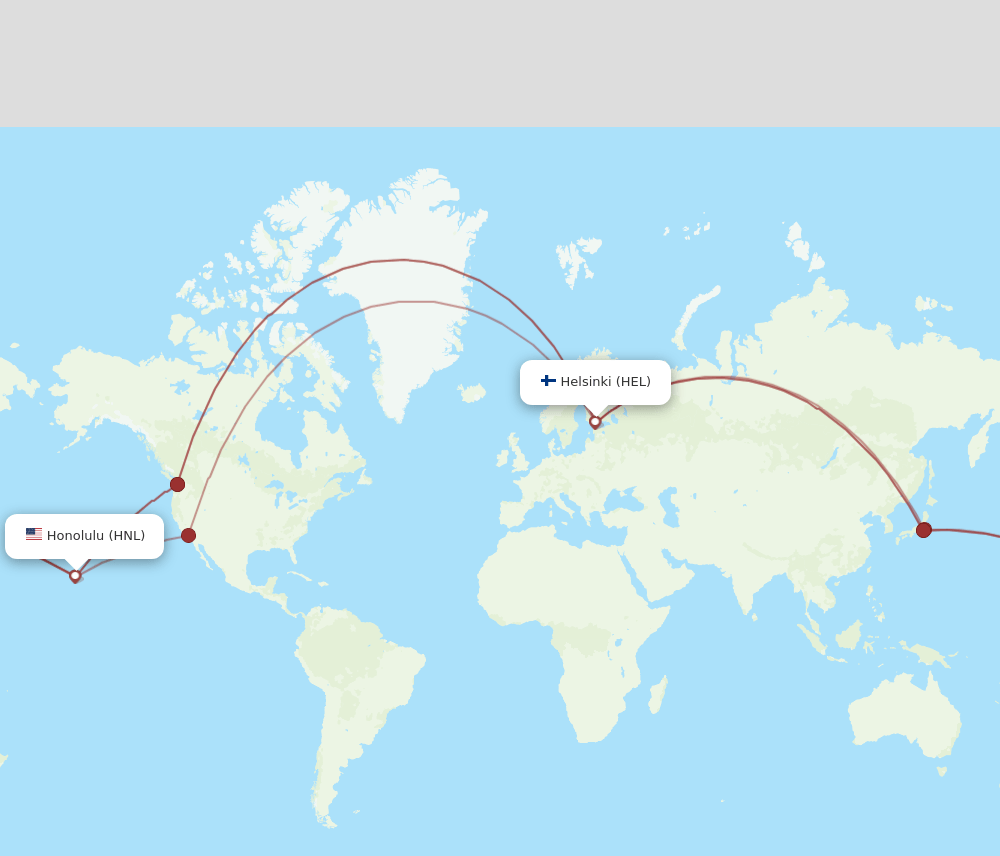 HEL to HNL flights and routes map