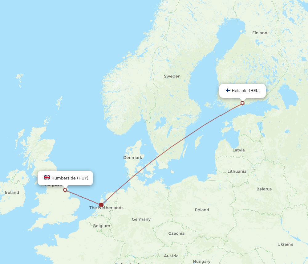 HEL to HUY flights and routes map