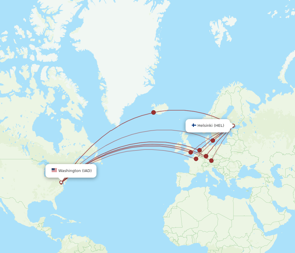 HEL to IAD flights and routes map