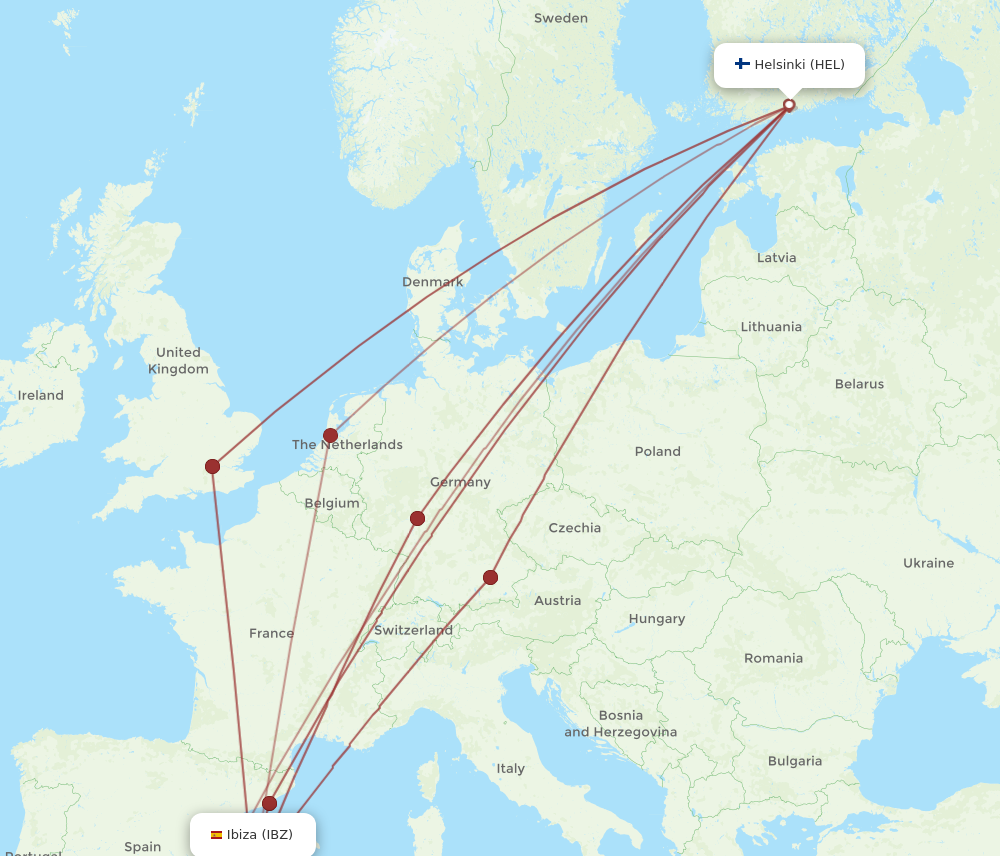 HEL to IBZ flights and routes map