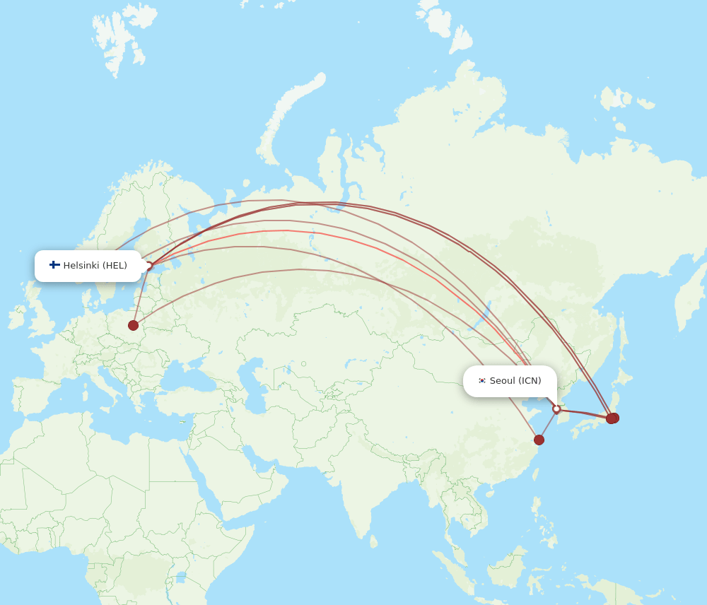 HEL-ICN flight routes