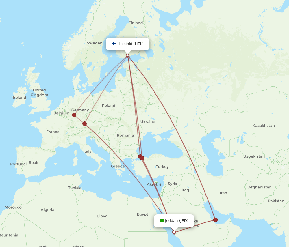 HEL-JED flight routes