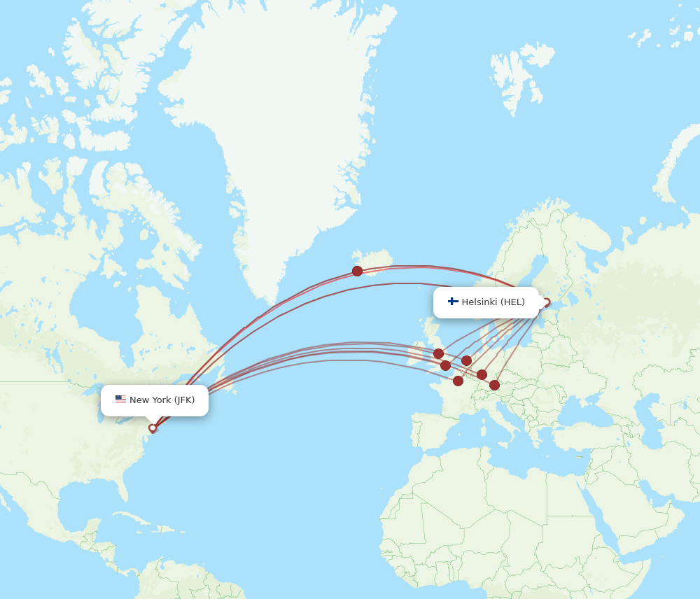 HEL-JFK flight routes