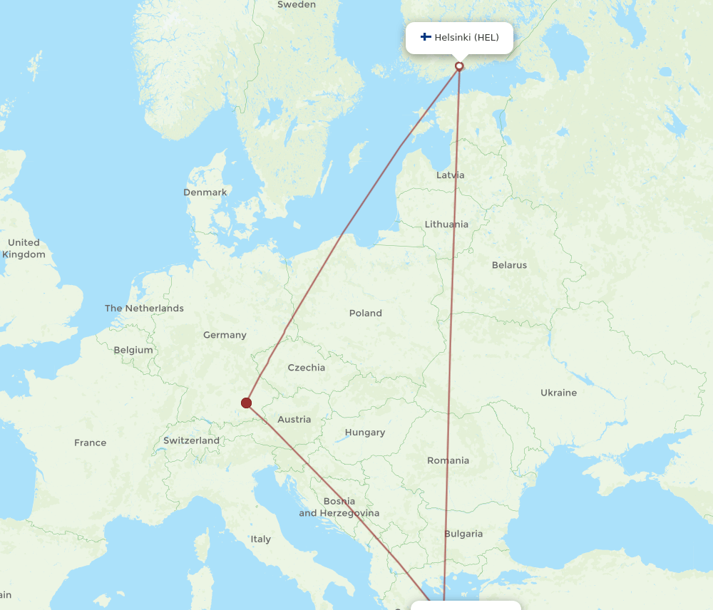 HEL to JMK flights and routes map