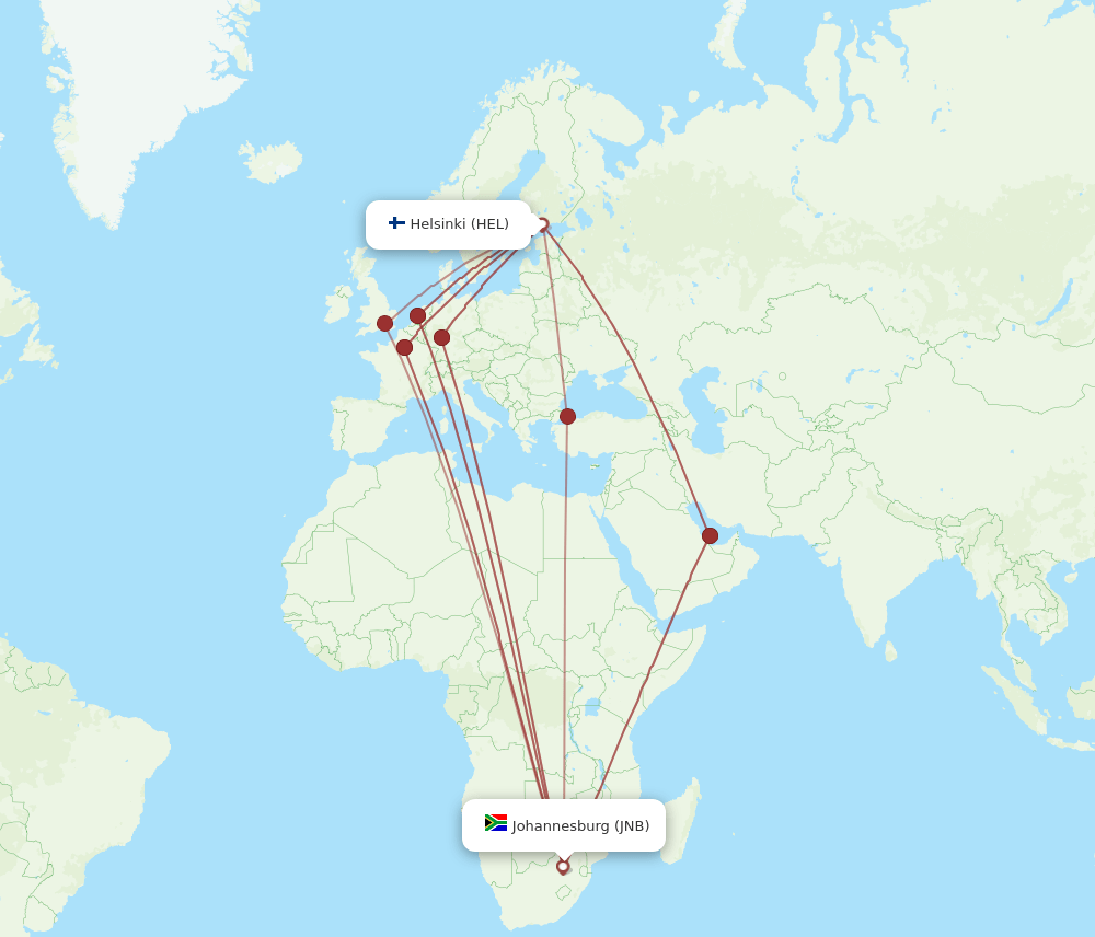 HEL-JNB flight routes