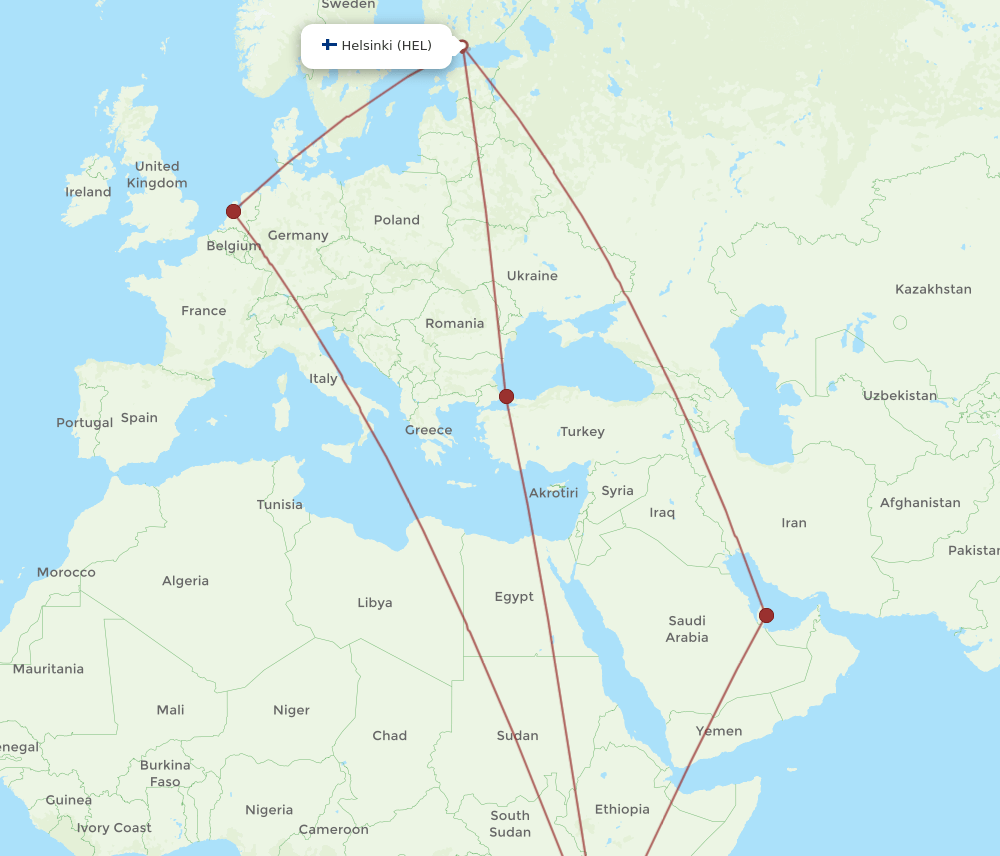 Kilimanjaro - Helsinki route map and flight paths