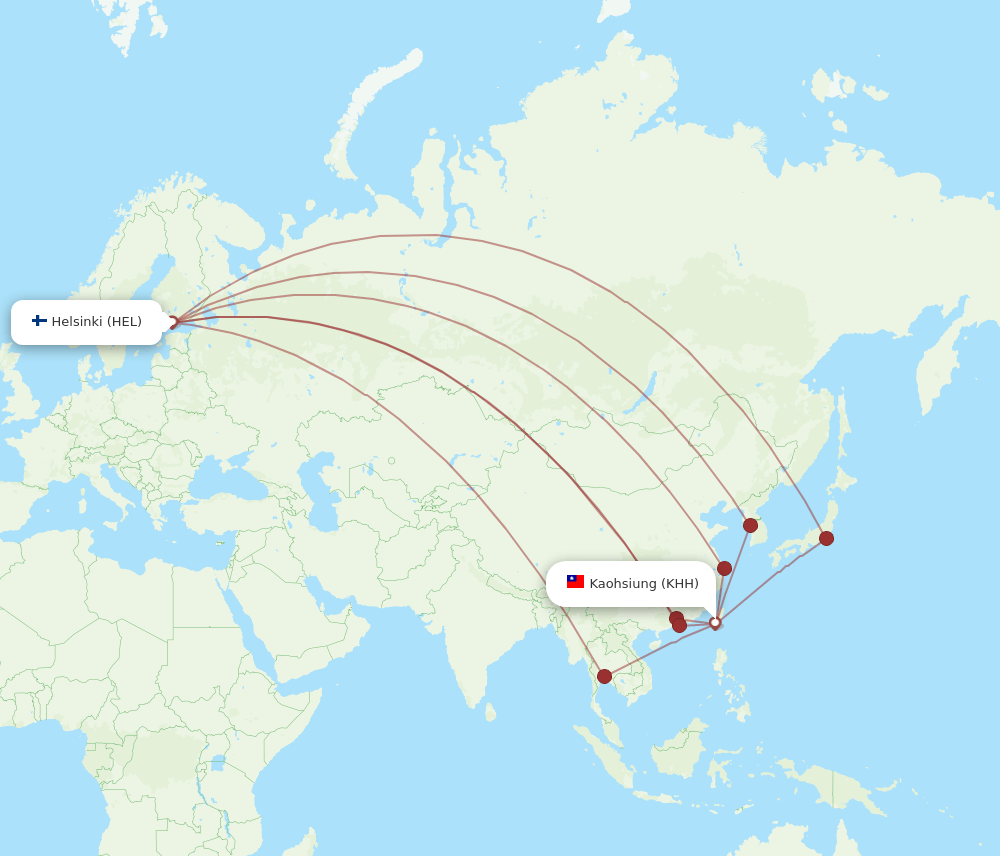 HEL to KHH flights and routes map
