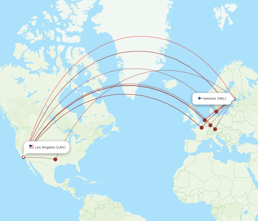 HEL-LAX flight routes
