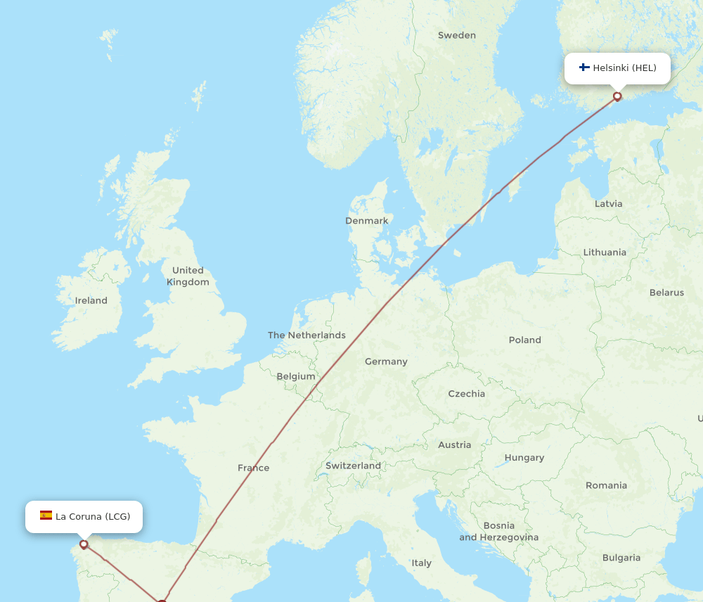 HEL to LCG flights and routes map