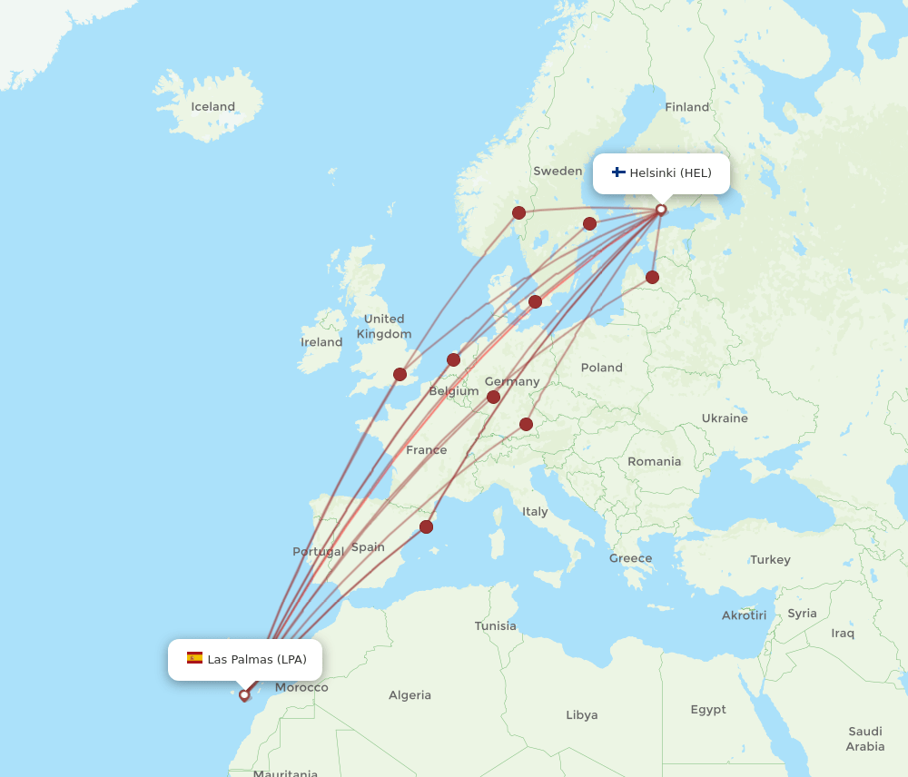 HEL-LPA flight routes