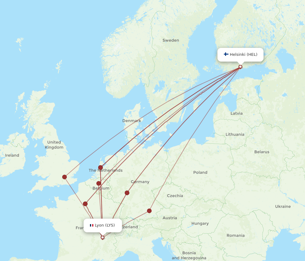 HEL to LYS flights and routes map