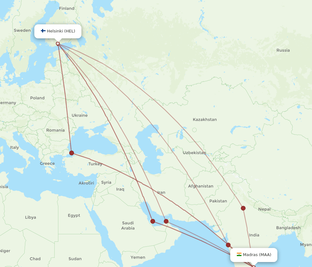 HEL-MAA flight routes