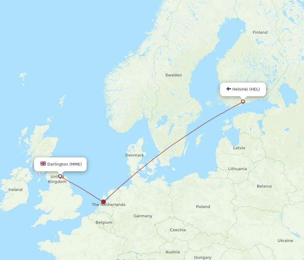 HEL to MME flights and routes map