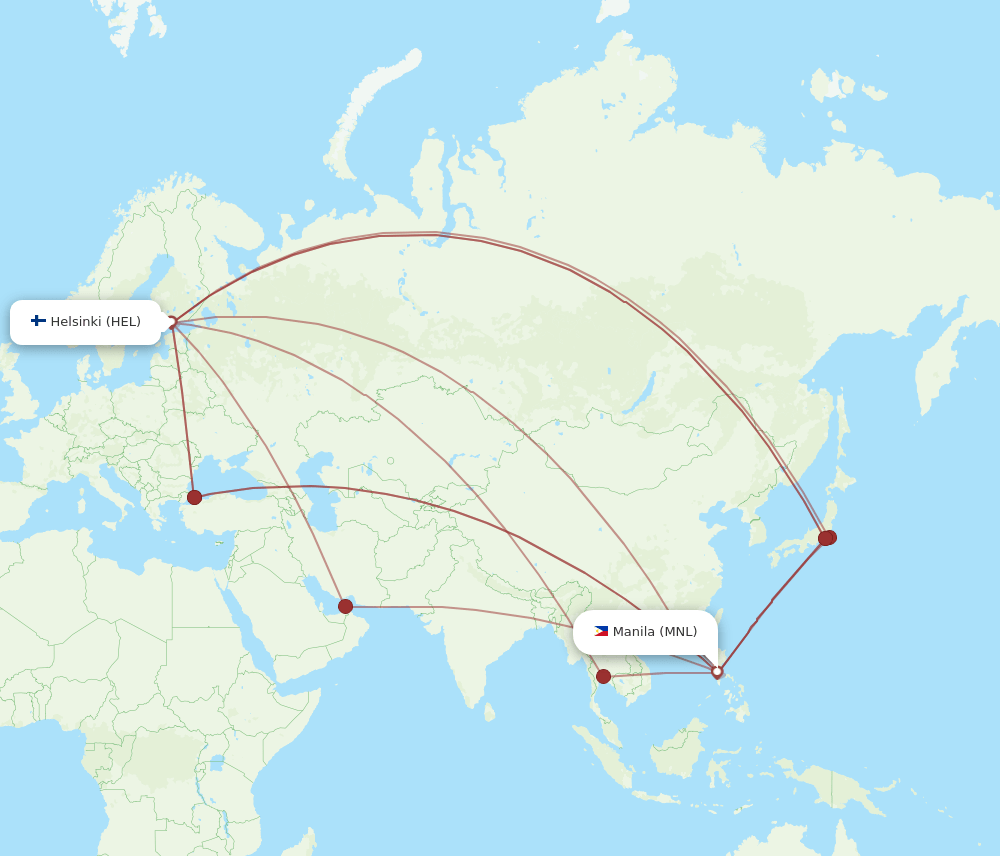 HEL to MNL flights and routes map