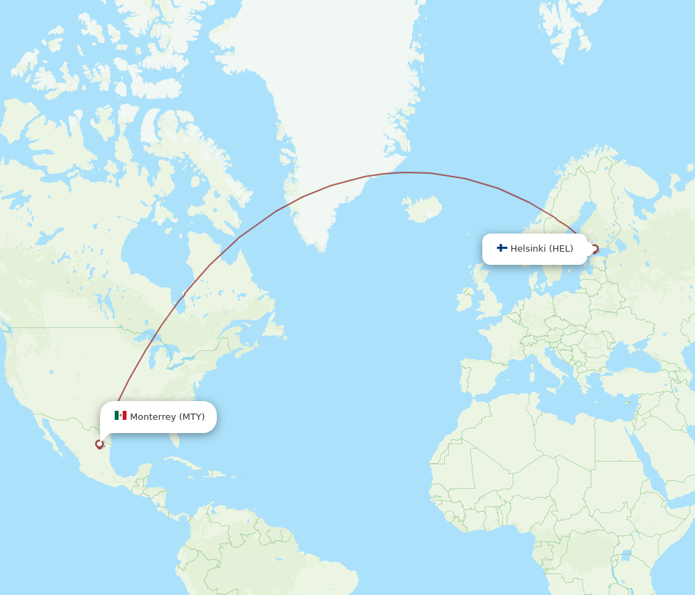 HEL to MTY flights and routes map
