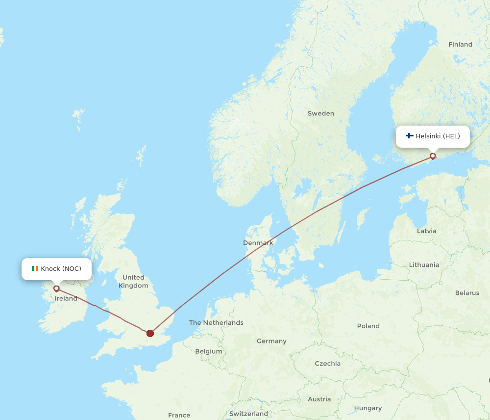HEL to NOC flights and routes map
