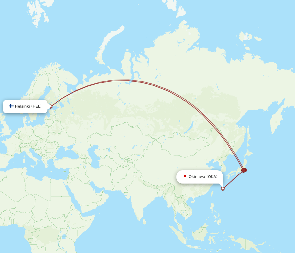 HEL to OKA flights and routes map