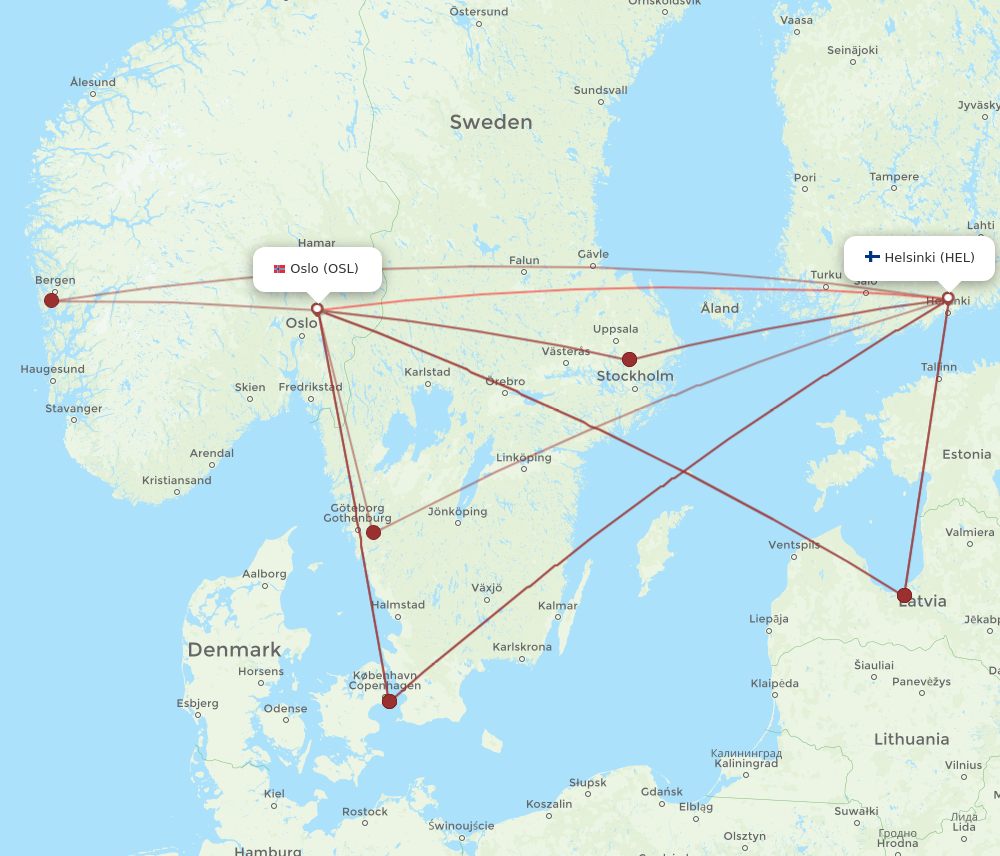 HEL to OSL flights and routes map