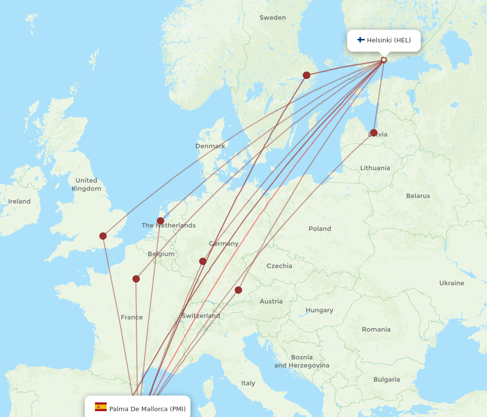 HEL to PMI flights and routes map