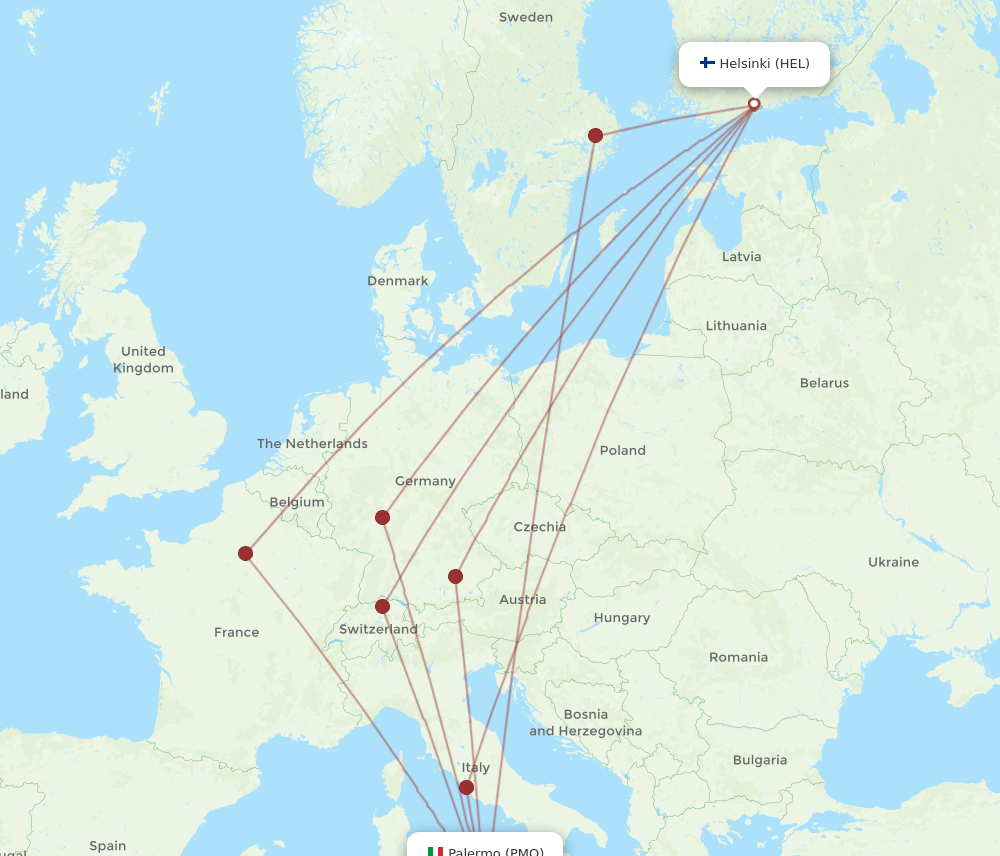 HEL-PMO flight routes