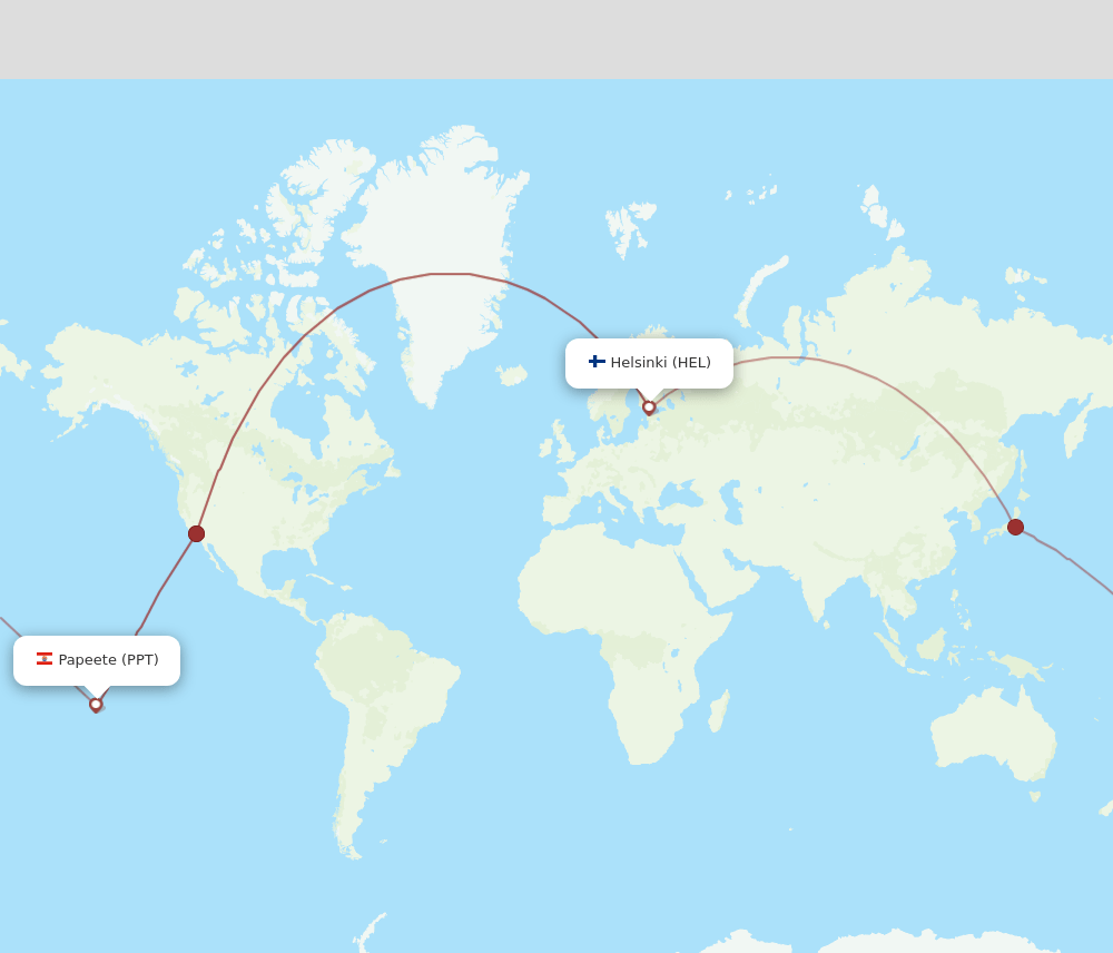 HEL to PPT flights and routes map