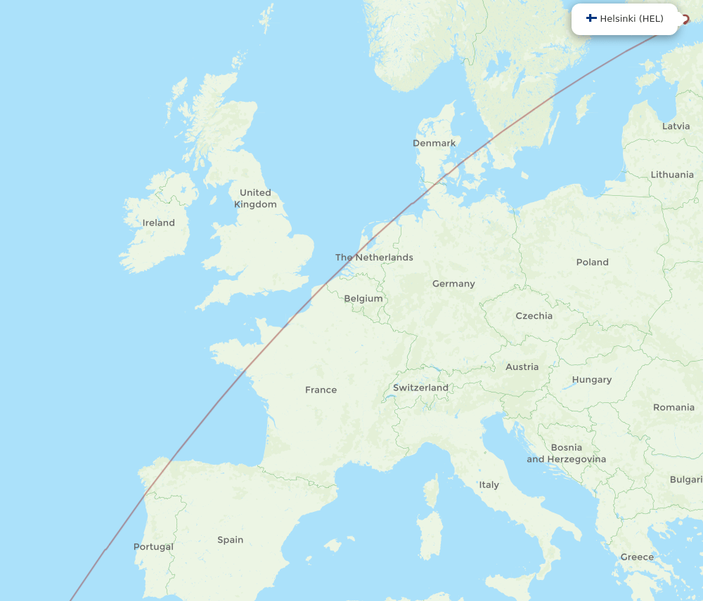 Porto Santo (Madeira) - Helsinki route map and flight paths