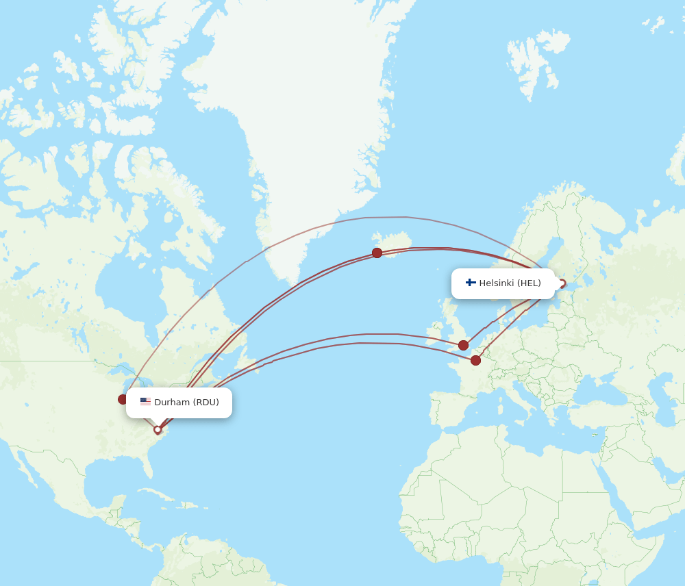 HEL-RDU flight routes