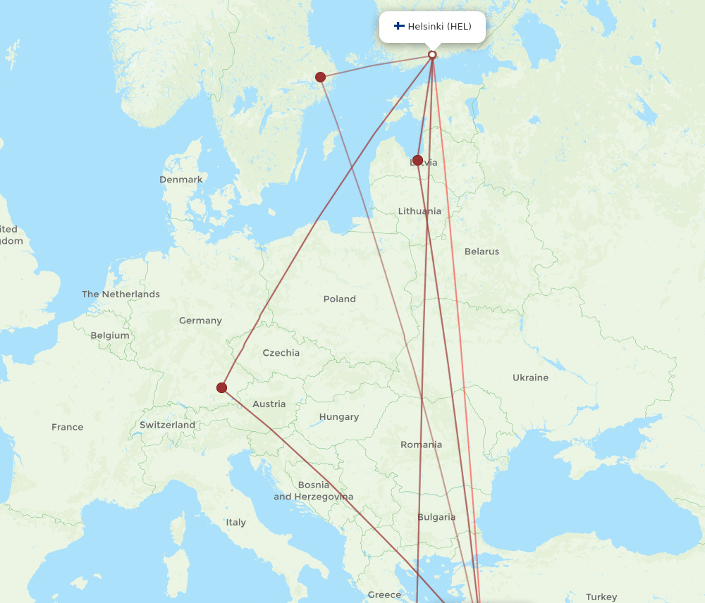 HEL to RHO flights and routes map