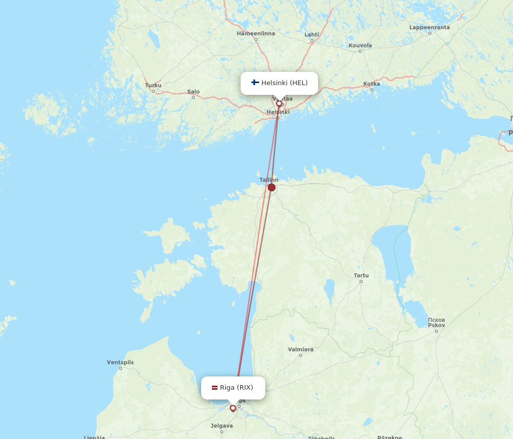 HEL to RIX flights and routes map
