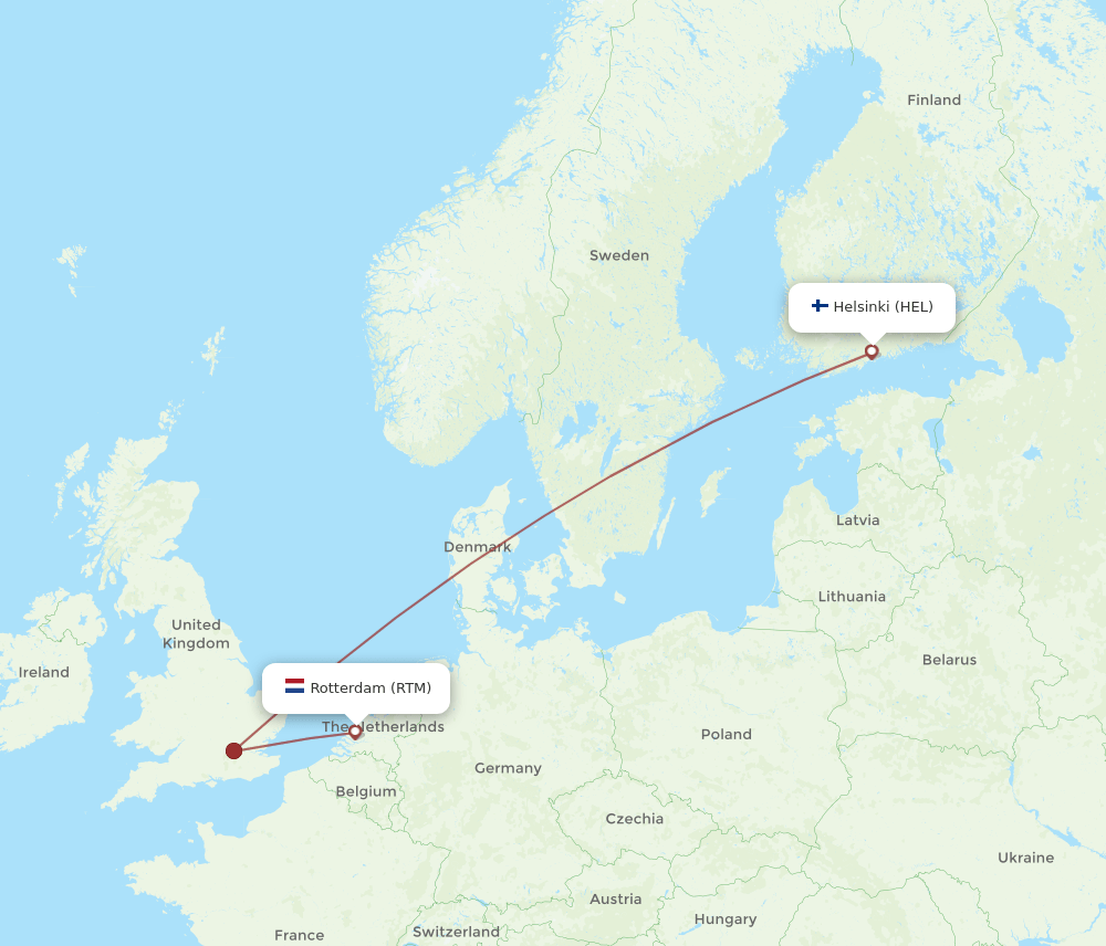 HEL to RTM flights and routes map