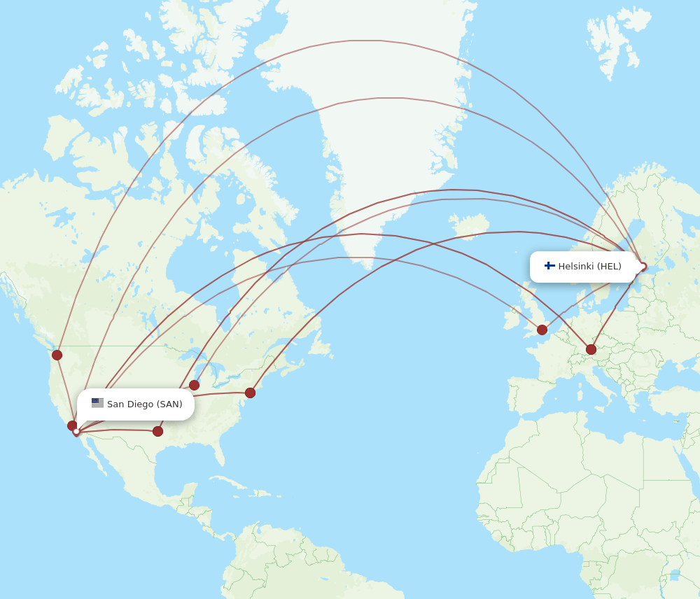 HEL-SAN flight routes