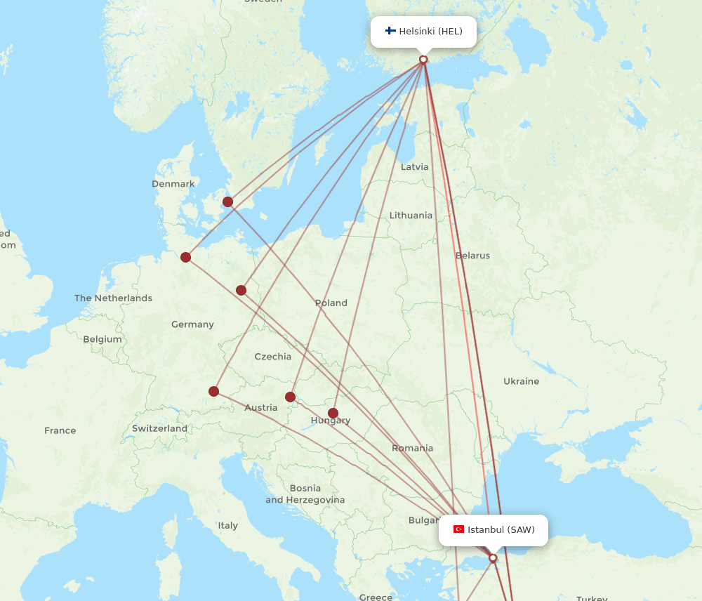 HEL-SAW flight routes